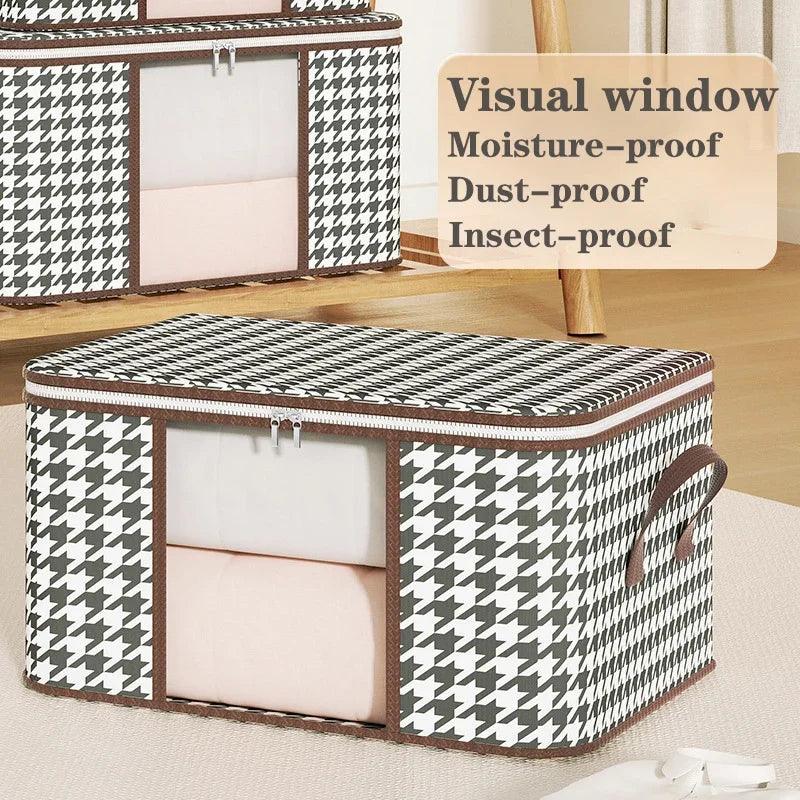 Foldable Large Capacity Storage Box Portable Household Clothes Organizer With Handles Visible Dustproof Quilt Zipper Container - SajiDeals