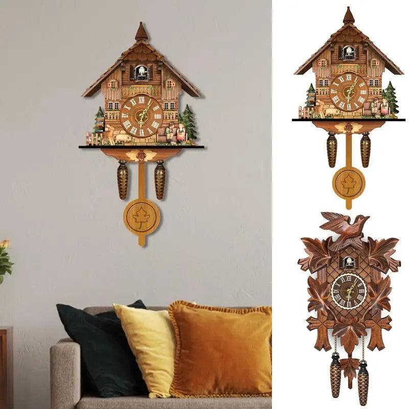 German Black Forest Cuckoo Clock Retro Nordic Style Wooden Cuckoo Wall Clock Vintage Nordic Style Wall Alarm Clock for Home - SajiDeals