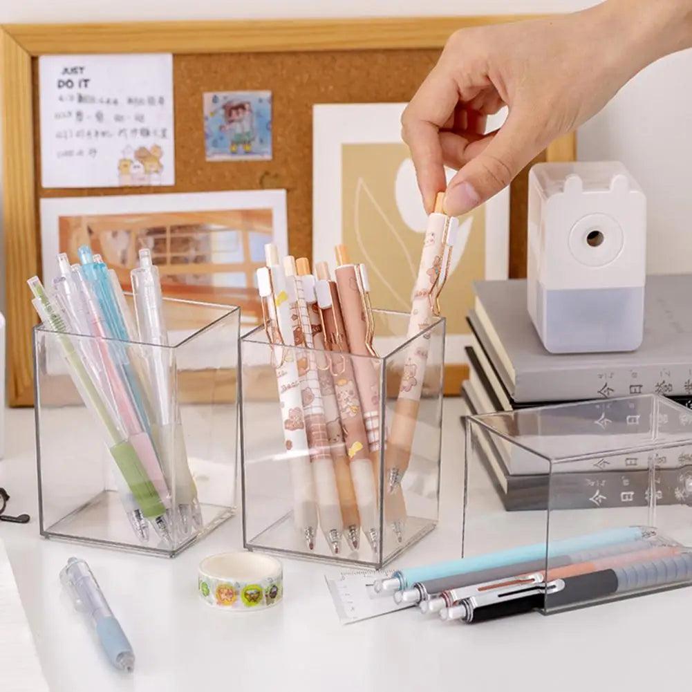 Acrylic Pen Pencil Pot Holder Brush Storage Container Desk Organizer Transparent Makeup Cosmetics Brush - SajiDeals