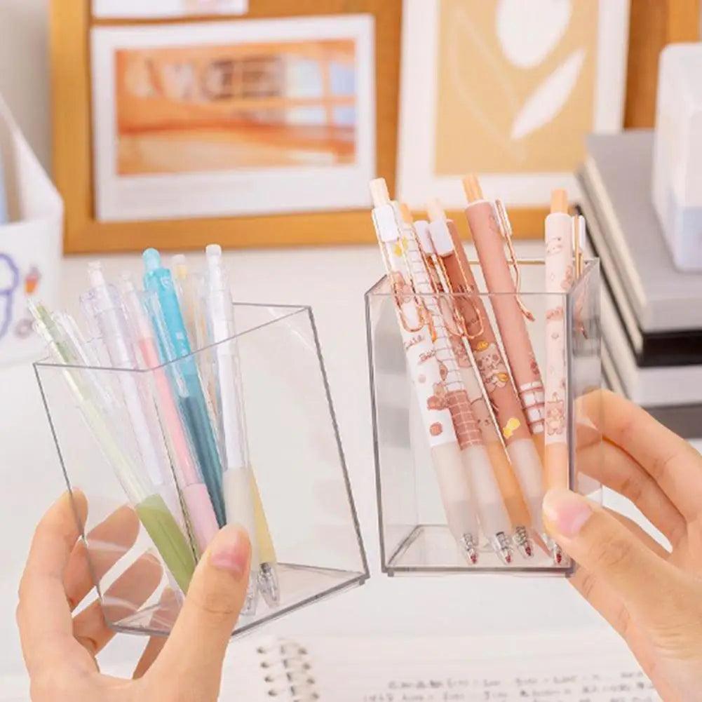 Acrylic Pen Pencil Pot Holder Brush Storage Container Desk Organizer Transparent Makeup Cosmetics Brush - SajiDeals