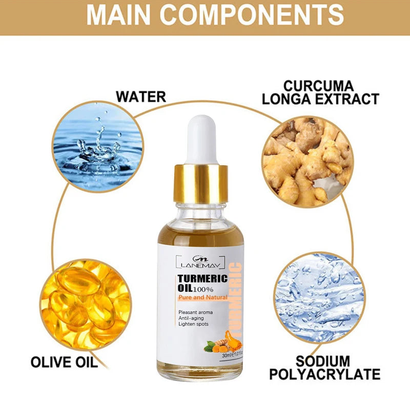 Turmeric Freckle Whitening Serum Fade Dark Spots Removal Pigment Melanin Correcting Facial Beauty Face Skin Care Products 30ml - SajiDeals