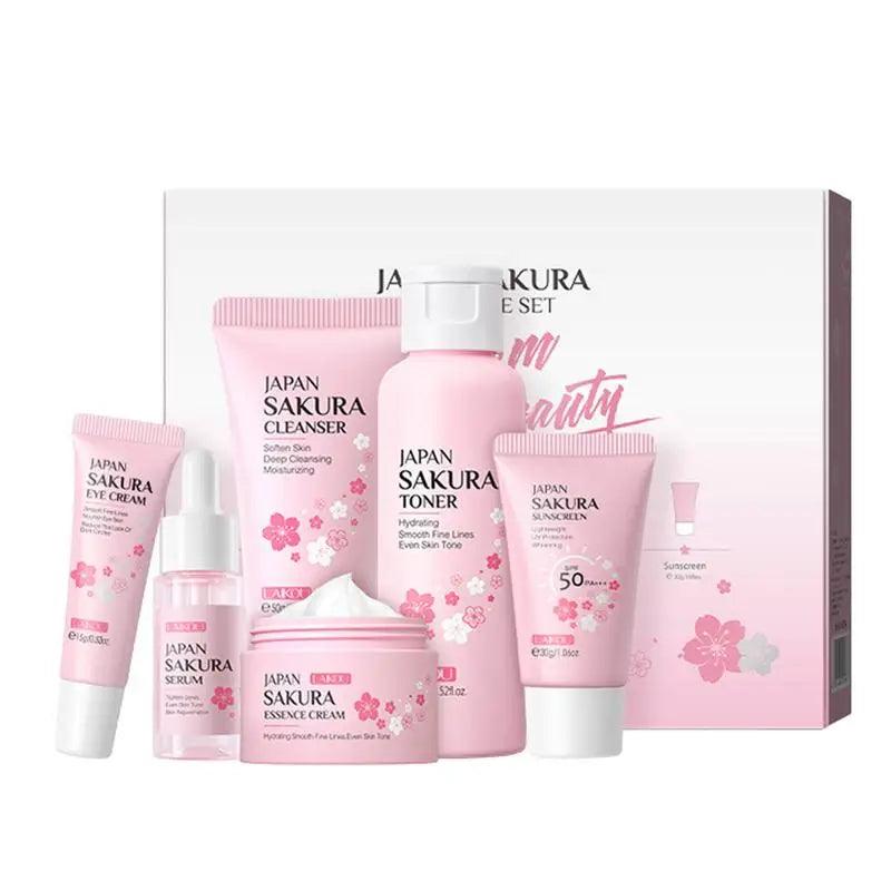 6pcs/box Facial Products Kit Sakura Skin Care Set Facial Cleanser Face Cream Sunscreen - SajiDeals