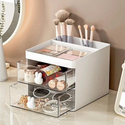 1PCS 2-laye Creative Pen Holder Transparent Drawer Rabbit Storage Box Children Girls Student Office Bedroom Desktop - SajiDeals