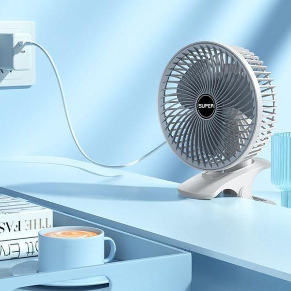 New Portable 3 Gears Rechargeable Desktop Fan Low Noise Air Cooling Handheld Clipped Circulator Table Fan Clip Fan Usb Rechargeable Desk Fan With Sturdy Clamp, Quiet Operation, Strong Airflow With 360° Rotation For Home, Stroller, Office, Outdoor, Camping - SajiDeals